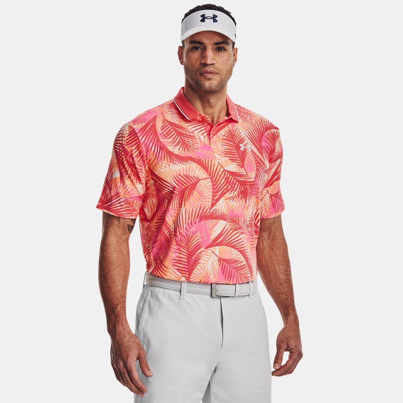 Men's  Under Armour  Iso-Chill Graphic Palm Polo Pink Shock / Orange Tropic / Halo Gray S